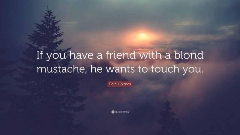 Pete Holmes Quote: “If you have a friend with a blond mustache, he wants to touch you.”
