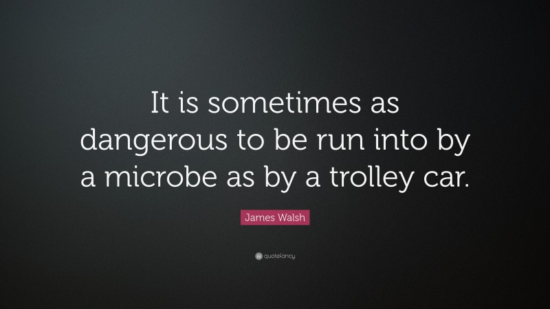 James Walsh Quote: “It is sometimes as dangerous to be run into by a microbe as by a trolley car.”