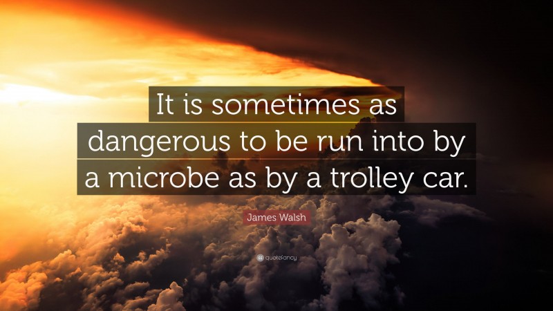 James Walsh Quote: “It is sometimes as dangerous to be run into by a microbe as by a trolley car.”