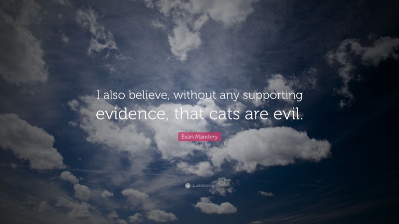 Evan Mandery Quote: “I also believe, without any supporting evidence, that cats are evil.”