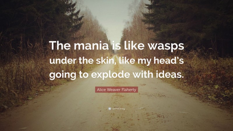 Alice Weaver Flaherty Quote: “The mania is like wasps under the skin, like my head’s going to explode with ideas.”