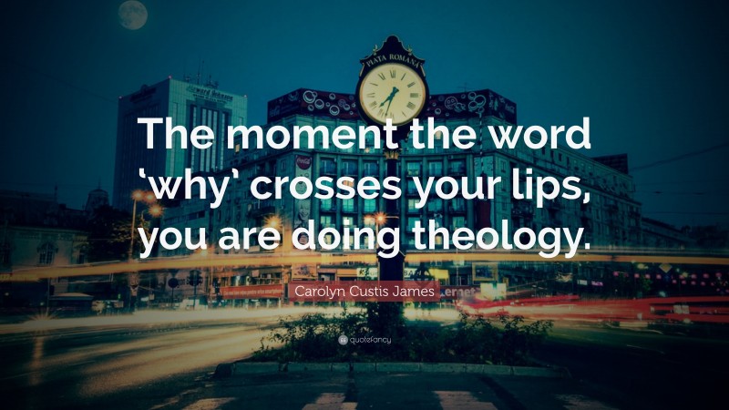 Carolyn Custis James Quote: “The moment the word ‘why’ crosses your lips, you are doing theology.”