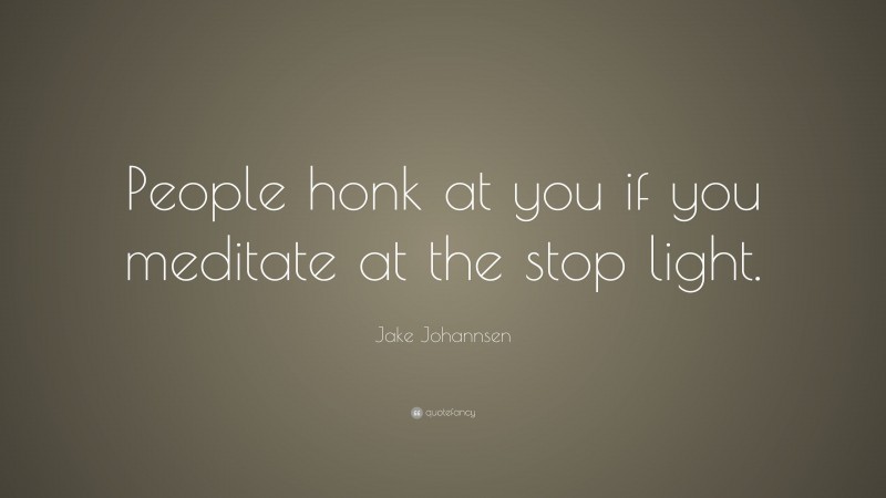 Jake Johannsen Quote: “People honk at you if you meditate at the stop light.”