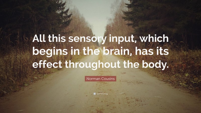 Norman Cousins Quote: “All this sensory input, which begins in the brain, has its effect throughout the body.”