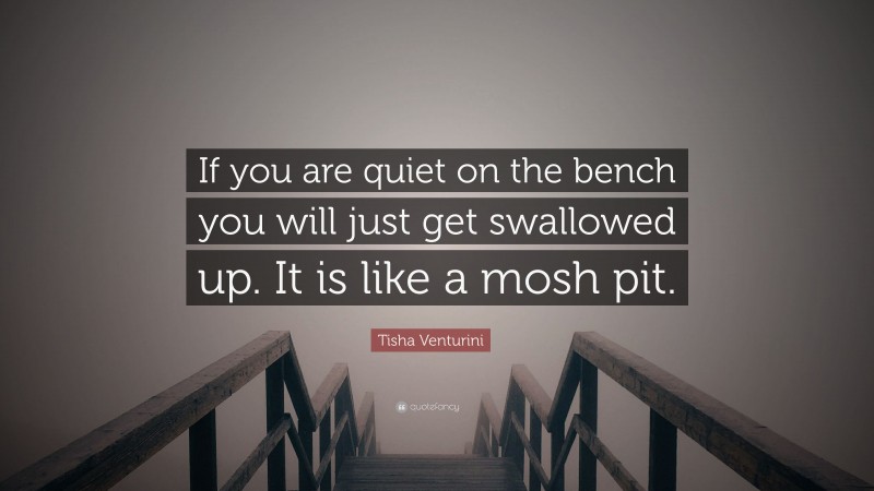 Tisha Venturini Quote: “If you are quiet on the bench you will just get swallowed up. It is like a mosh pit.”