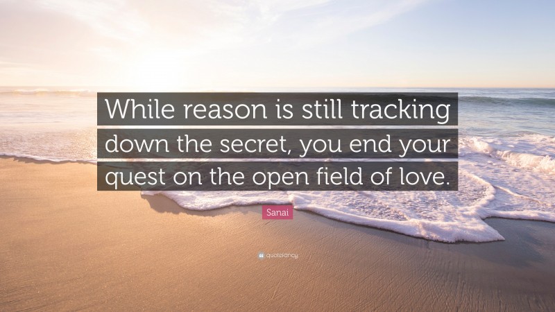 Sanai Quote: “While reason is still tracking down the secret, you end your quest on the open field of love.”