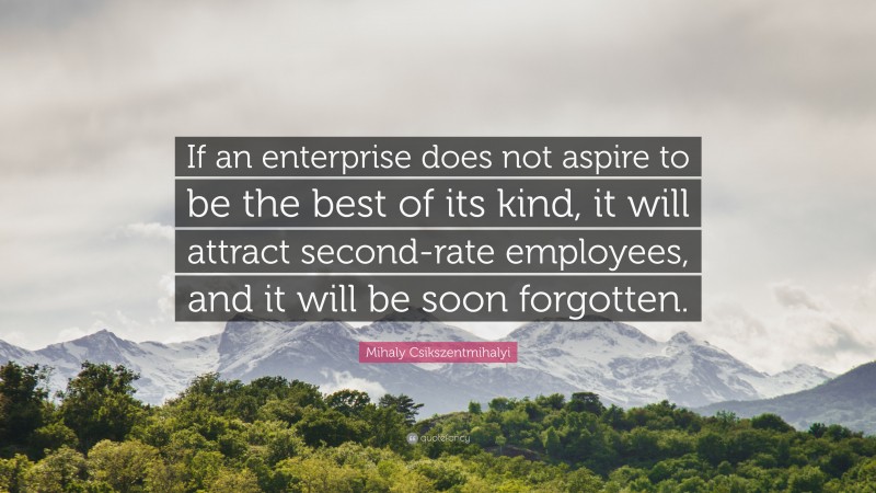 Mihaly Csikszentmihalyi Quote: “If an enterprise does not aspire to be the best of its kind, it will attract second-rate employees, and it will be soon forgotten.”