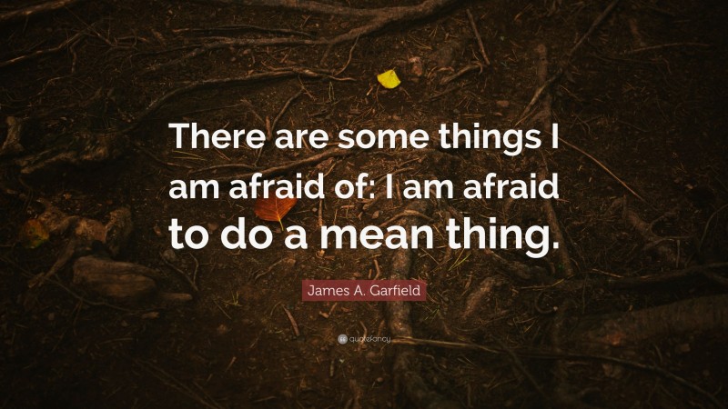 James A. Garfield Quote: “There are some things I am afraid of: I am afraid to do a mean thing.”