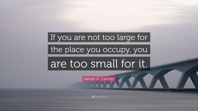 James A. Garfield Quote: “If you are not too large for the place you occupy, you are too small for it.”