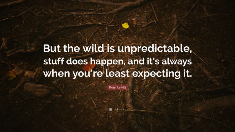 Bear Grylls Quote: “But the wild is unpredictable, stuff does happen, and it’s always when you’re least expecting it.”