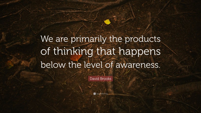 David Brooks Quote: “We are primarily the products of thinking that happens below the level of awareness.”
