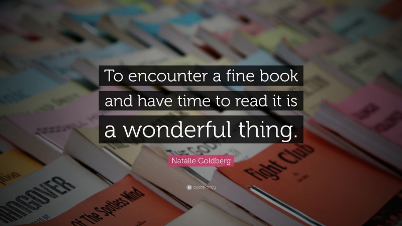 Natalie Goldberg Quote: “To encounter a fine book and have time to read it is a wonderful thing.”