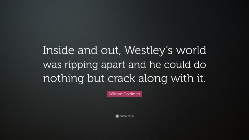 William Goldman Quote: “Inside and out, Westley’s world was ripping apart and he could do nothing but crack along with it.”