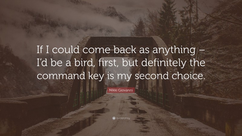 Nikki Giovanni Quote: “If I could come back as anything – I’d be a bird, first, but definitely the command key is my second choice.”