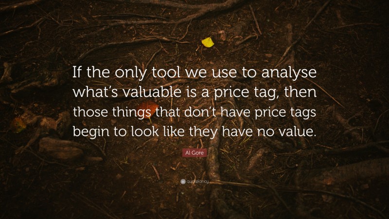 Al Gore Quote: “If the only tool we use to analyse what’s valuable is a price tag, then those things that don’t have price tags begin to look like they have no value.”