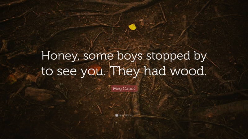 Meg Cabot Quote: “Honey, some boys stopped by to see you. They had wood.”