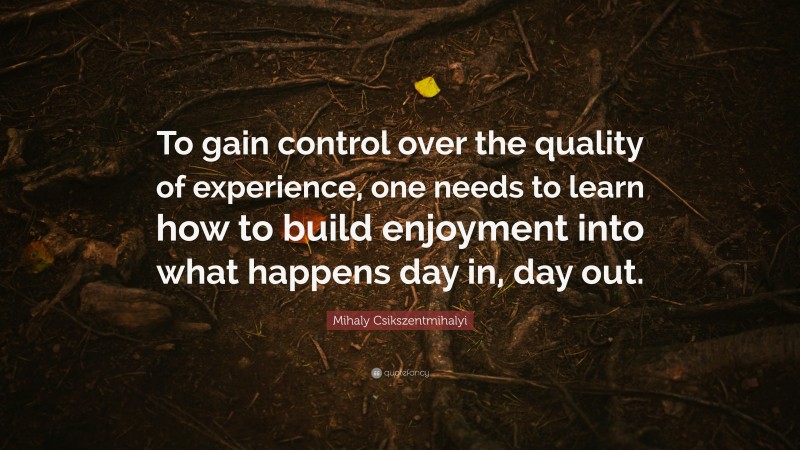 Mihaly Csikszentmihalyi Quote: “To gain control over the quality of experience, one needs to learn how to build enjoyment into what happens day in, day out.”