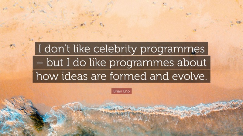 Brian Eno Quote: “I don’t like celebrity programmes – but I do like programmes about how ideas are formed and evolve.”