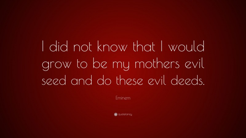 Eminem Quote: “I did not know that I would grow to be my mothers evil seed and do these evil deeds.”