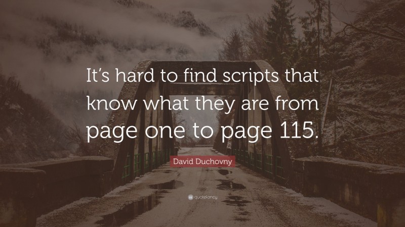 David Duchovny Quote: “It’s hard to find scripts that know what they are from page one to page 115.”