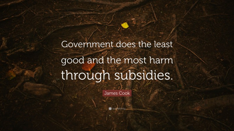 James Cook Quote: “Government does the least good and the most harm through subsidies.”
