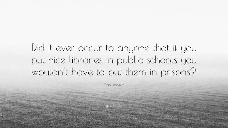 Fran Lebowitz Quote: “Did it ever occur to anyone that if you put nice libraries in public schools you wouldn’t have to put them in prisons?”