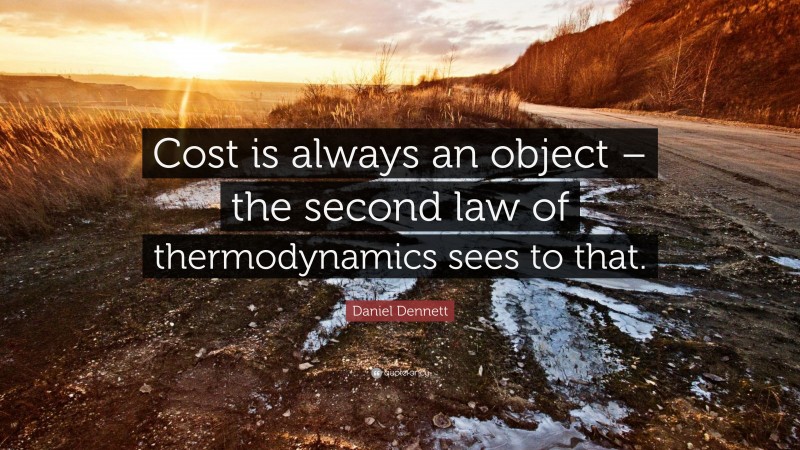 Daniel Dennett Quote: “Cost is always an object – the second law of thermodynamics sees to that.”