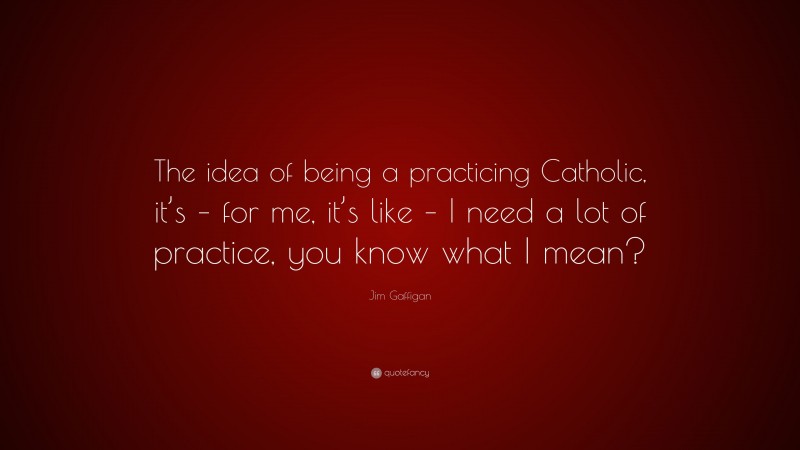 Jim Gaffigan Quote: “The idea of being a practicing Catholic, it’s – for me, it’s like – I need a lot of practice, you know what I mean?”