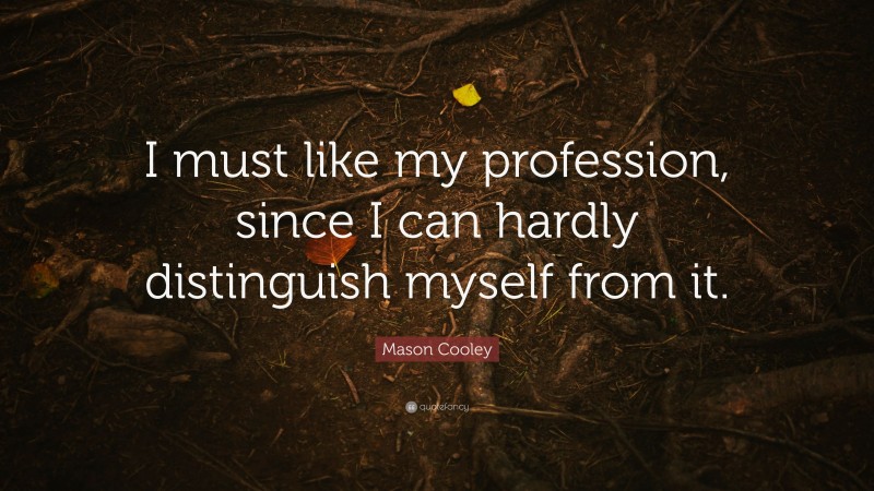 Mason Cooley Quote: “I must like my profession, since I can hardly distinguish myself from it.”