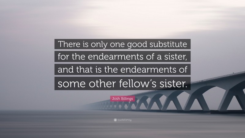 Josh Billings Quote: “There is only one good substitute for the endearments of a sister, and that is the endearments of some other fellow’s sister.”