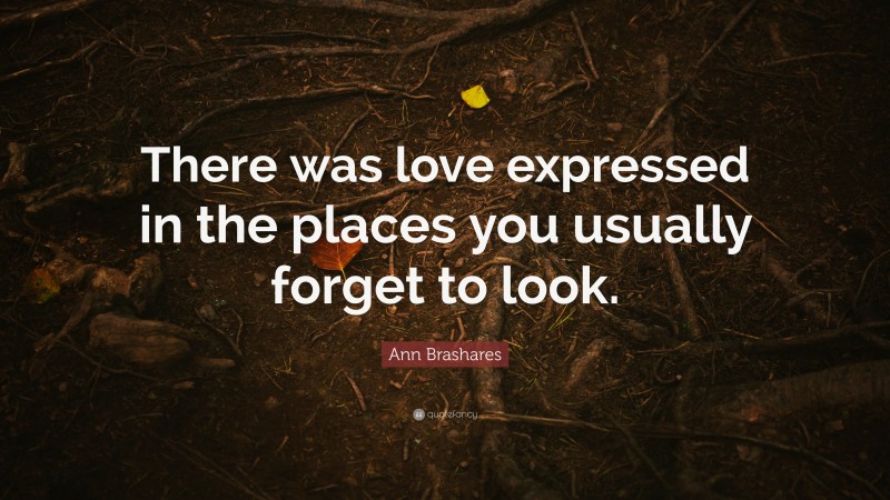 Ann Brashares Quote: “There was love expressed in the places you usually forget to look.”