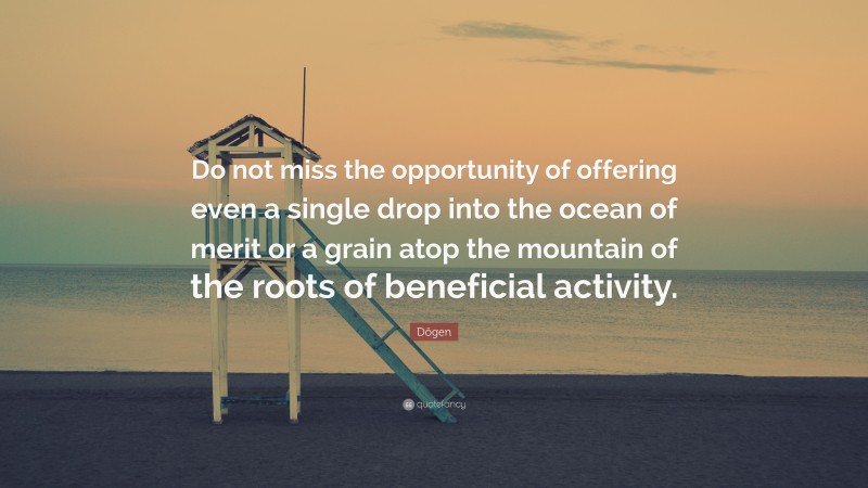 Dōgen Quote: “Do not miss the opportunity of offering even a single drop into the ocean of merit or a grain atop the mountain of the roots of beneficial activity.”