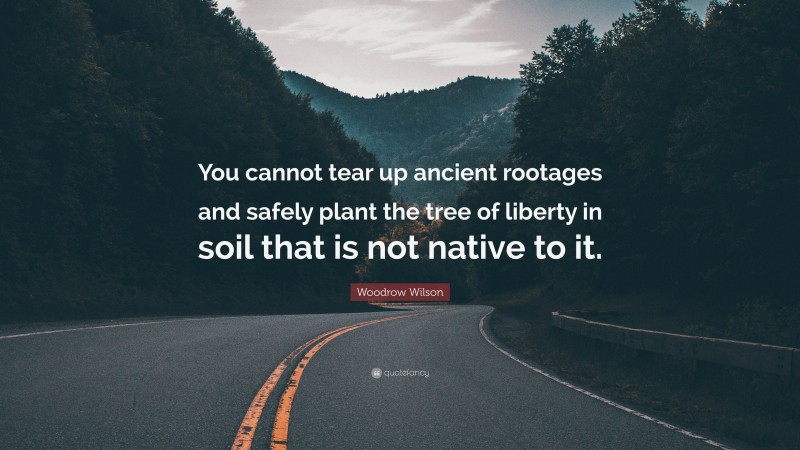 Woodrow Wilson Quote: “You cannot tear up ancient rootages and safely plant the tree of liberty in soil that is not native to it.”