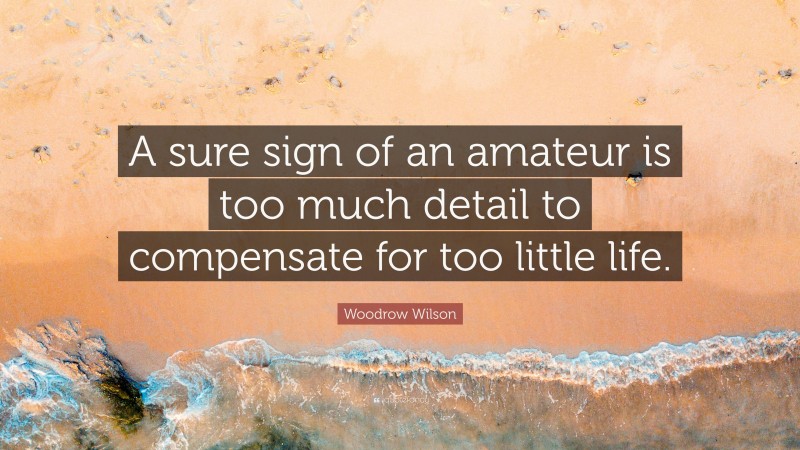 Woodrow Wilson Quote: “A sure sign of an amateur is too much detail to compensate for too little life.”