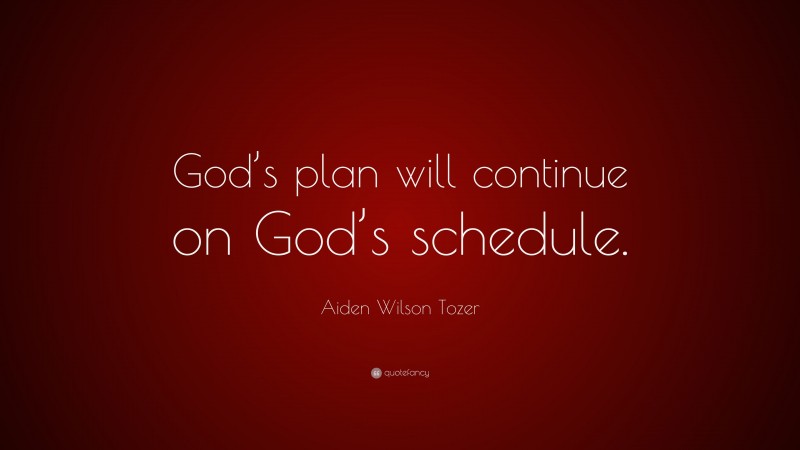 Aiden Wilson Tozer Quote: “God’s plan will continue on God’s schedule.”