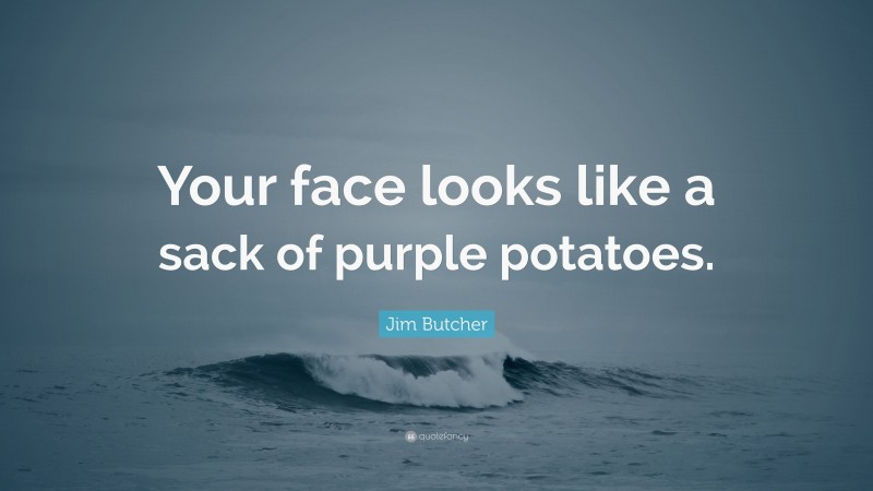 Jim Butcher Quote: “Your face looks like a sack of purple potatoes.”