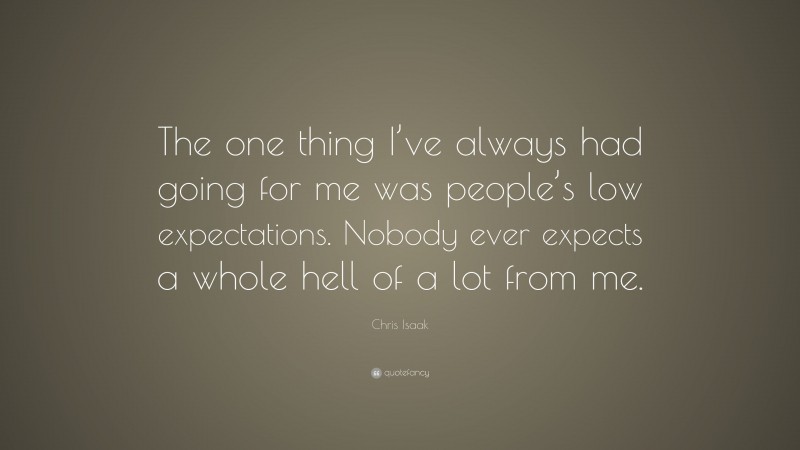 Chris Isaak Quote: “The one thing I’ve always had going for me was people’s low expectations. Nobody ever expects a whole hell of a lot from me.”