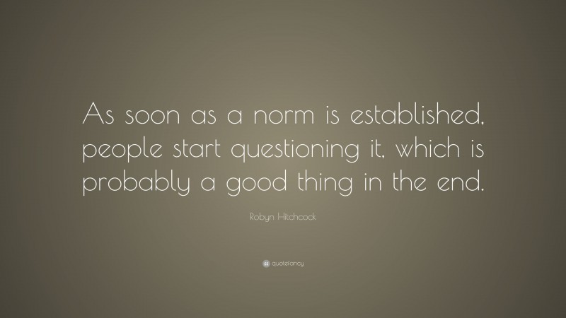 Robyn Hitchcock Quote: “As soon as a norm is established, people start questioning it, which is probably a good thing in the end.”