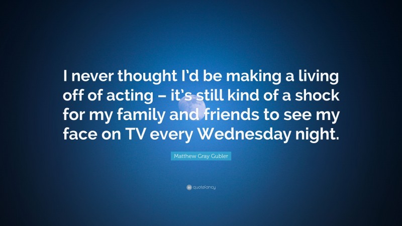 Matthew Gray Gubler Quote: “I never thought I’d be making a living off of acting – it’s still kind of a shock for my family and friends to see my face on TV every Wednesday night.”