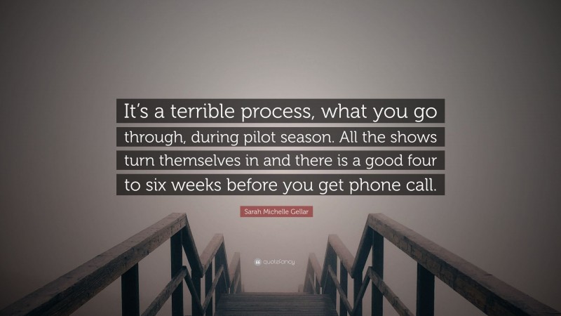 Sarah Michelle Gellar Quote: “It’s a terrible process, what you go through, during pilot season. All the shows turn themselves in and there is a good four to six weeks before you get phone call.”