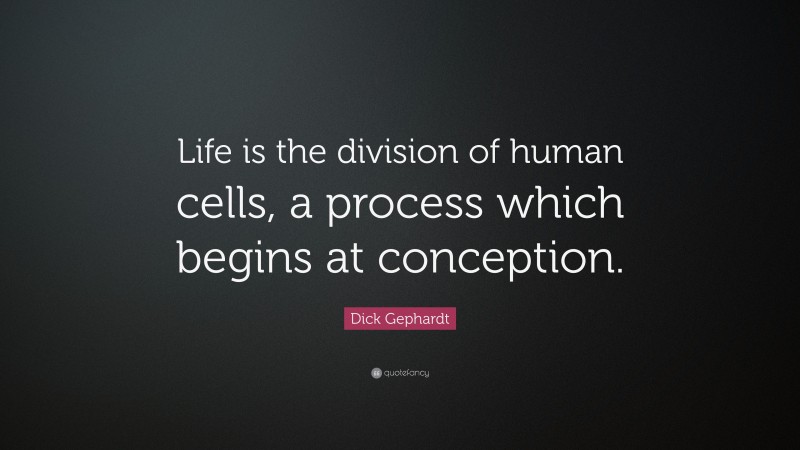 Dick Gephardt Quote: “Life is the division of human cells, a process which begins at conception.”