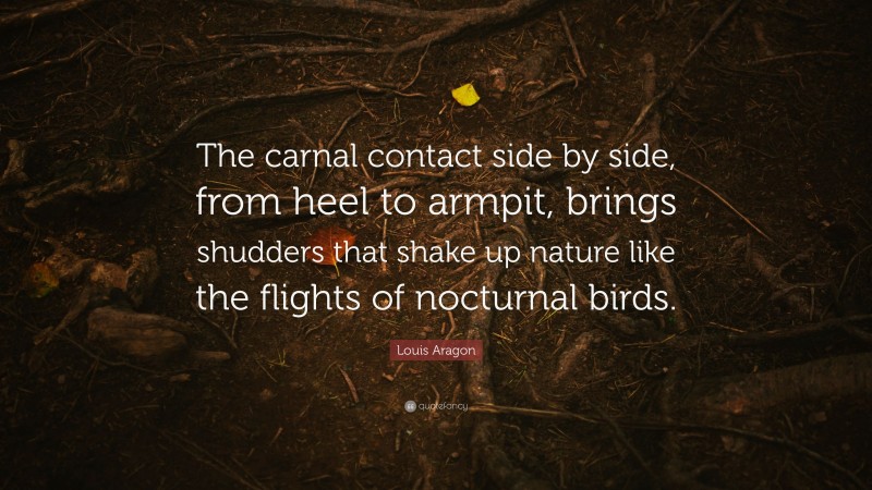 Louis Aragon Quote: “The carnal contact side by side, from heel to armpit, brings shudders that shake up nature like the flights of nocturnal birds.”