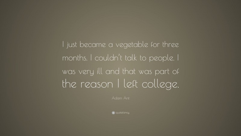Adam Ant Quote: “I just became a vegetable for three months. I couldn’t talk to people. I was very ill and that was part of the reason I left college.”