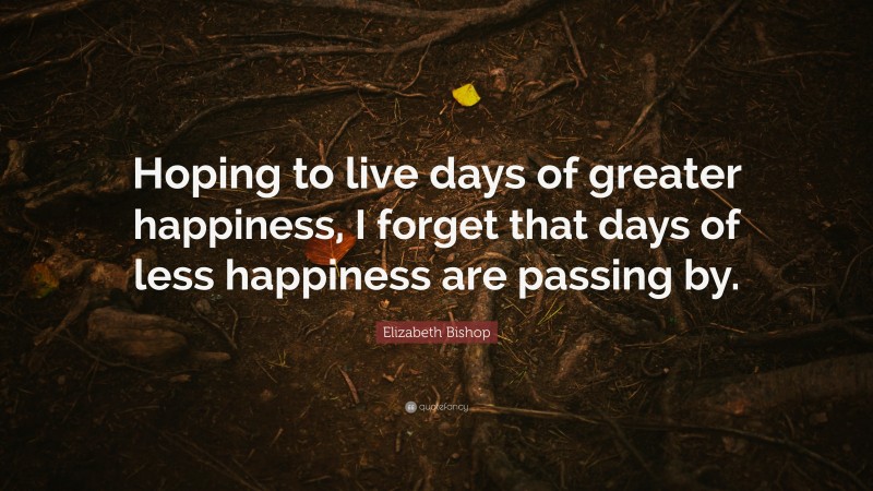Elizabeth Bishop Quote: “Hoping to live days of greater happiness, I forget that days of less happiness are passing by.”