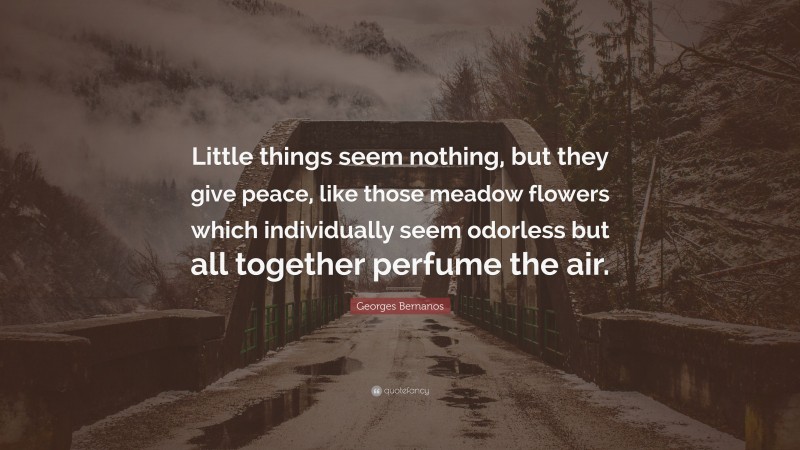 Georges Bernanos Quote: “Little things seem nothing, but they give peace, like those meadow flowers which individually seem odorless but all together perfume the air.”