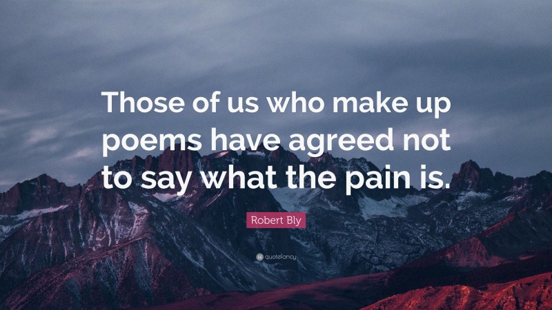 Robert Bly Quote: “Those of us who make up poems have agreed not to say what the pain is.”