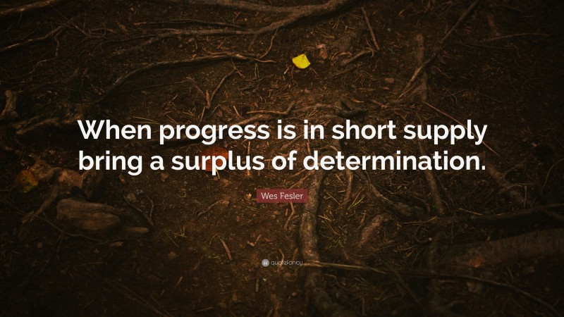 Wes Fesler Quote: “When progress is in short supply bring a surplus of determination.”