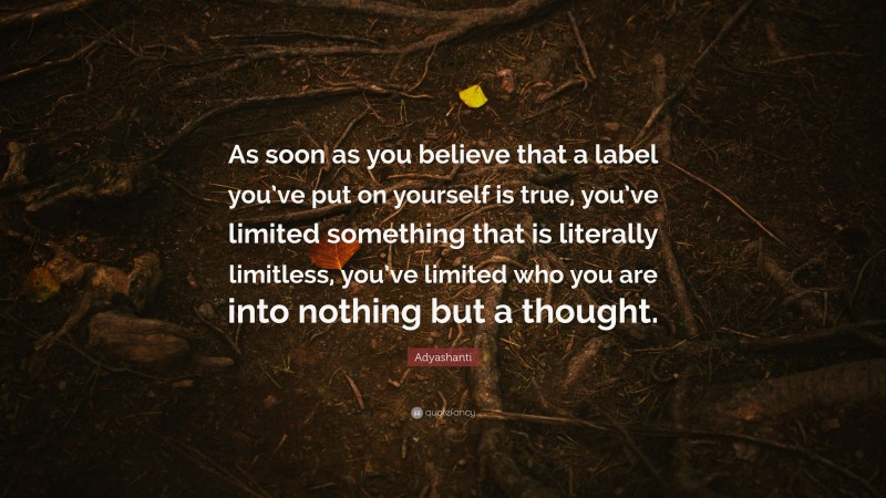 Adyashanti Quote: “As soon as you believe that a label you’ve put on yourself is true, you’ve limited something that is literally limitless, you’ve limited who you are into nothing but a thought.”