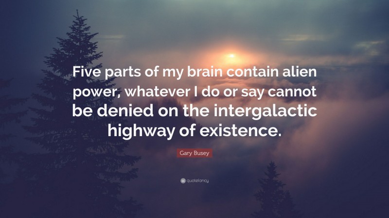 Gary Busey Quote: “Five parts of my brain contain alien power, whatever I do or say cannot be denied on the intergalactic highway of existence.”