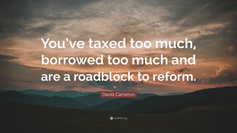 David Cameron Quote: “You’ve taxed too much, borrowed too much and are a roadblock to reform.”